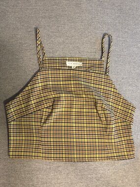 La Hearts Yellow Plaid Square-Neck Crop Top with Spaghetti Straps